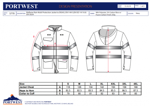 Jacheta de ploaie Bizflame Multi Protection, navy, regular, Bizflame Rain, Portwest